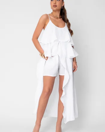 Set Maiou lung stil rochie si Pantaloni scurti din 100% in White