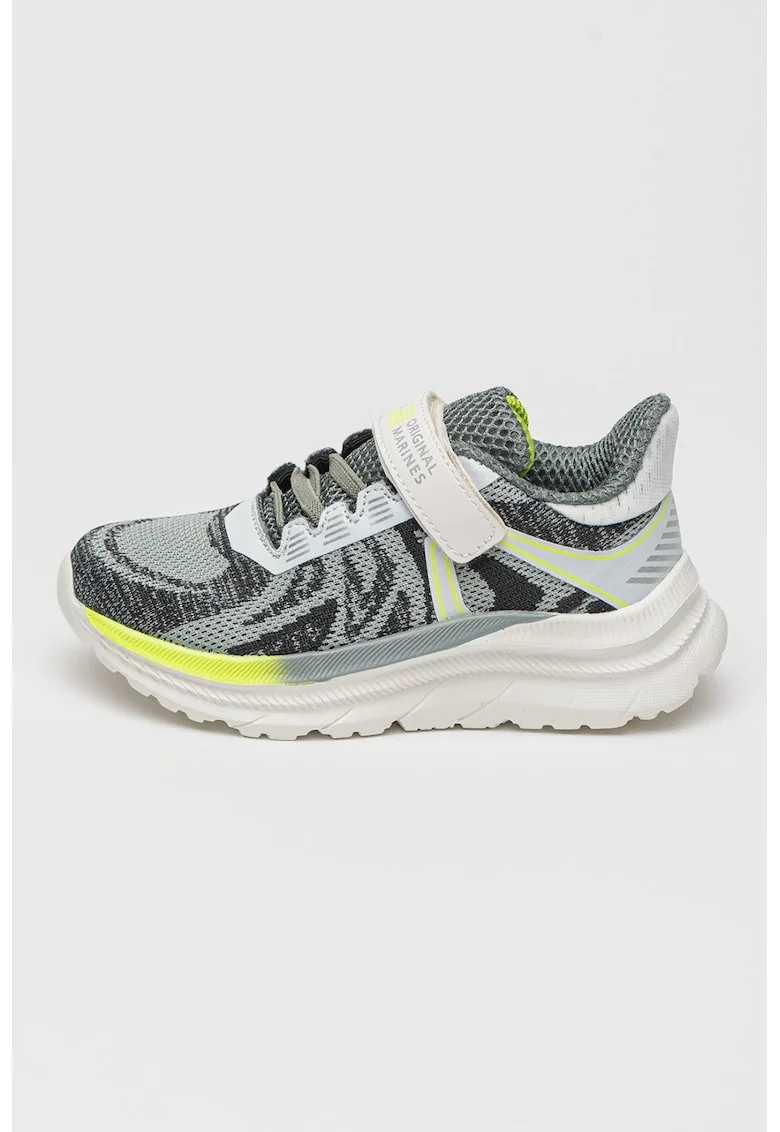 Pantofi sport din material textil cu inchidere velcro, Gri deschis/Verde electric/Alb murdar