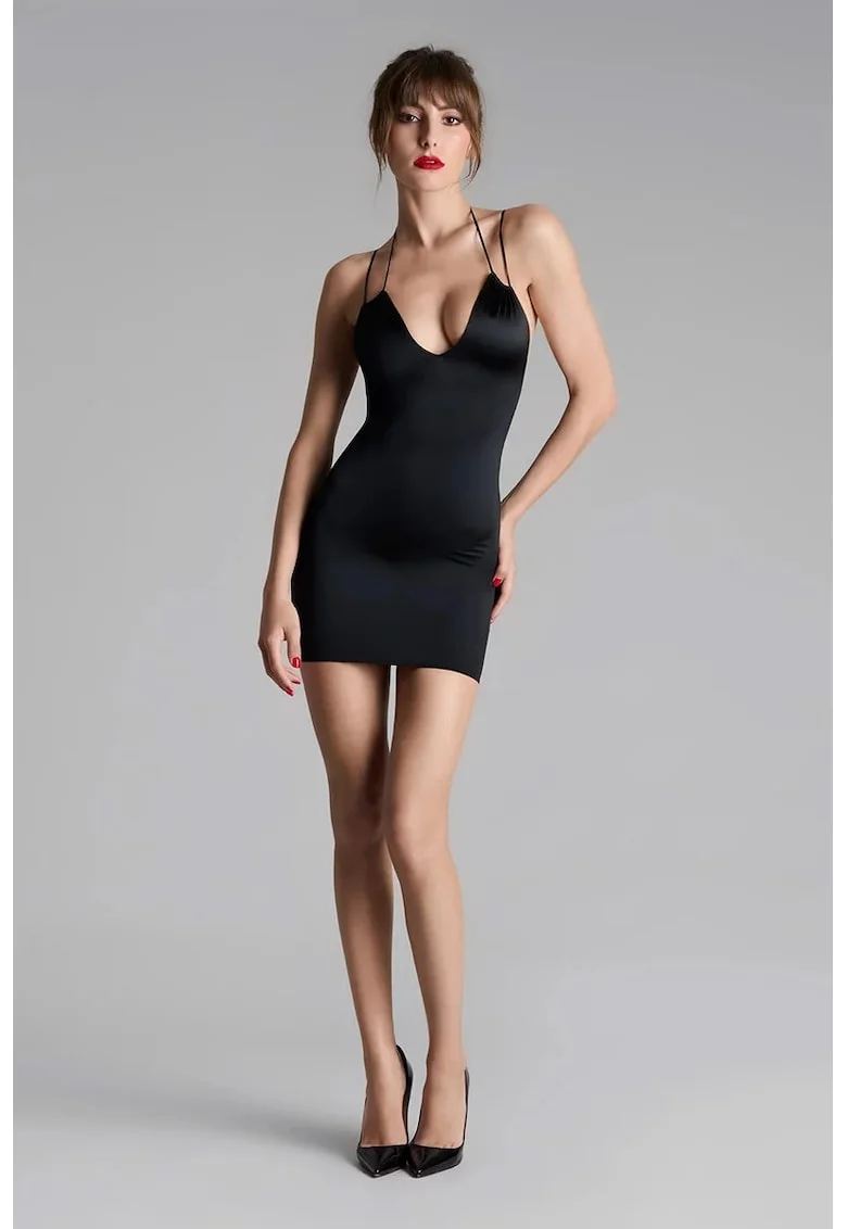 Rochie mini cu mânecă scurtă si spatele gol -, Negru