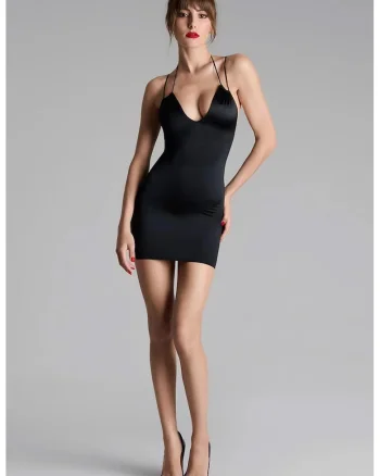 Rochie mini cu mânecă scurtă si spatele gol -, Negru
