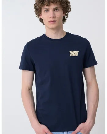 Tricou slim fit cu imprimeu logo, Bleumarin