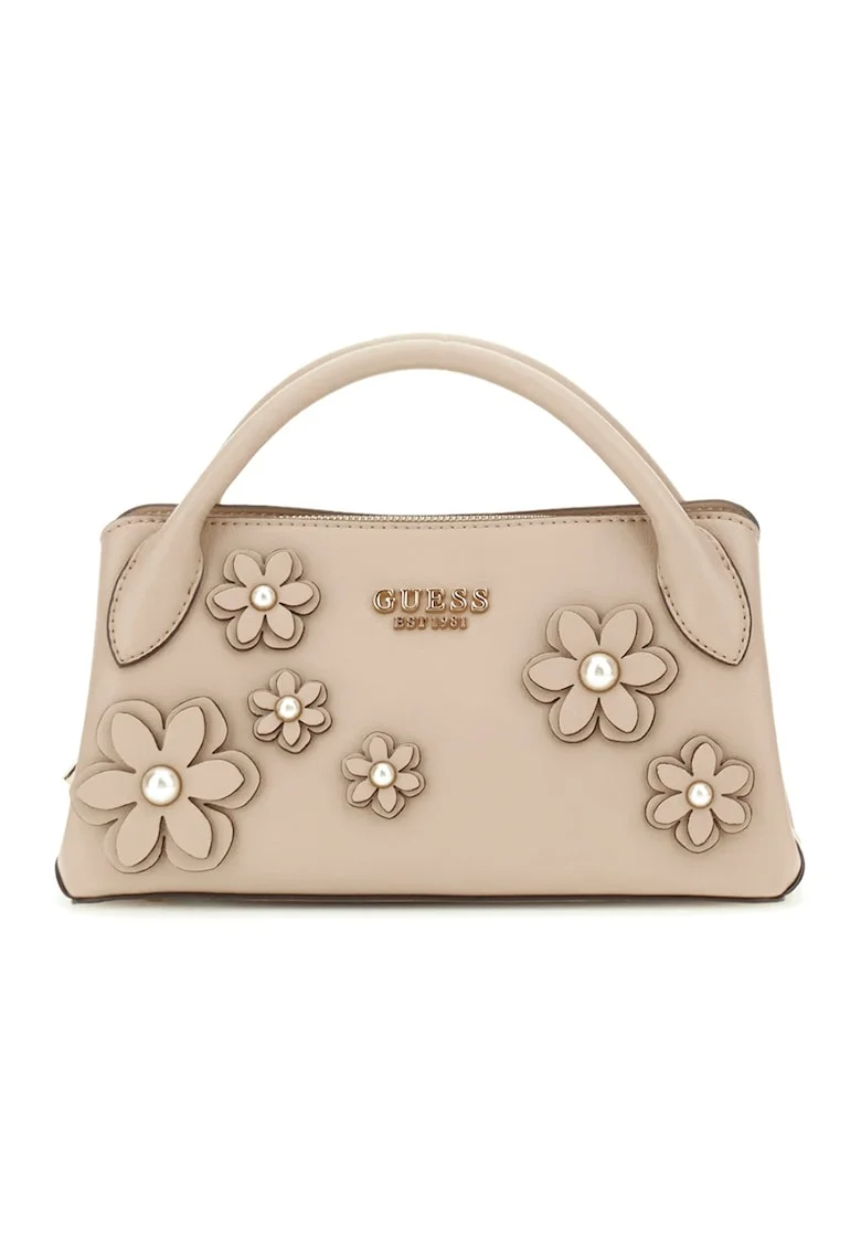 Geanta cu maner si detalii florale Zaria, Maro taupe