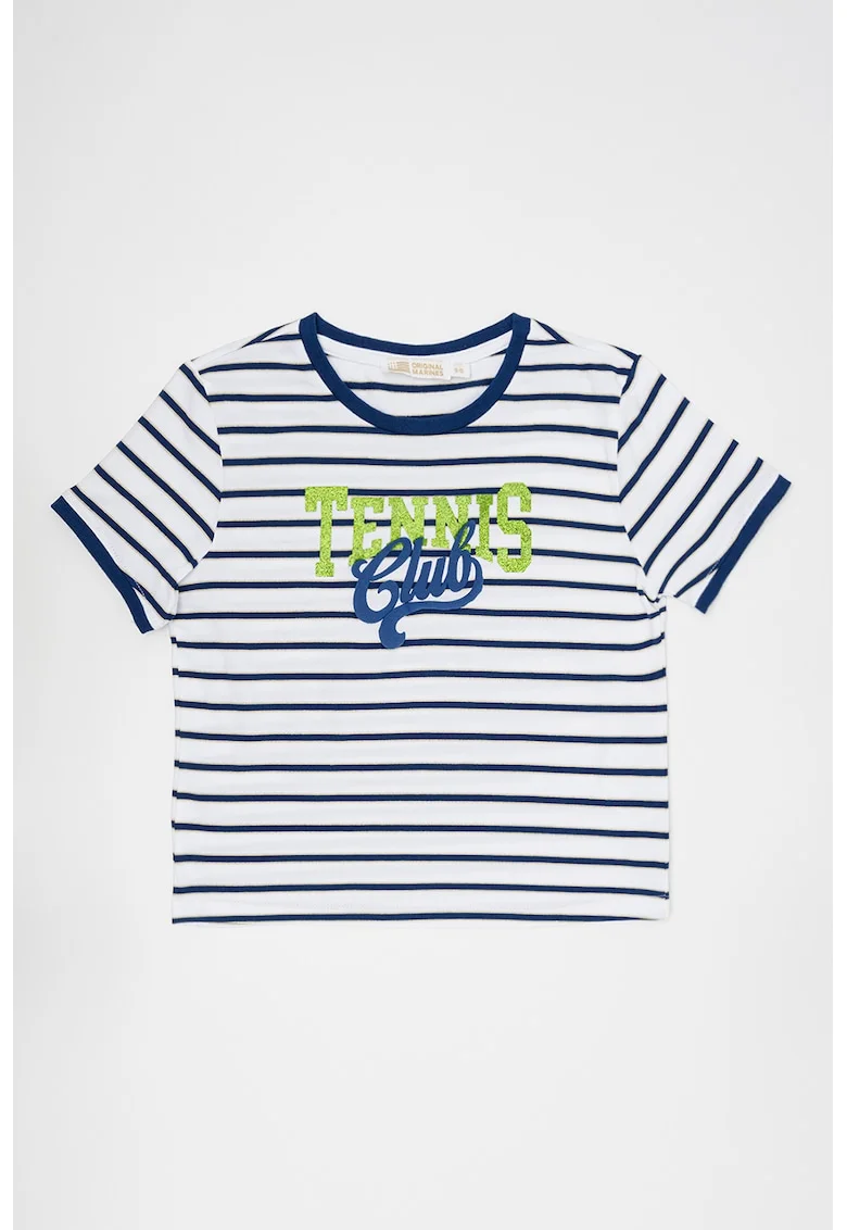 Tricou din amestec de bumbac cu model in dungi, Alb/Auriu/Albastru inchis