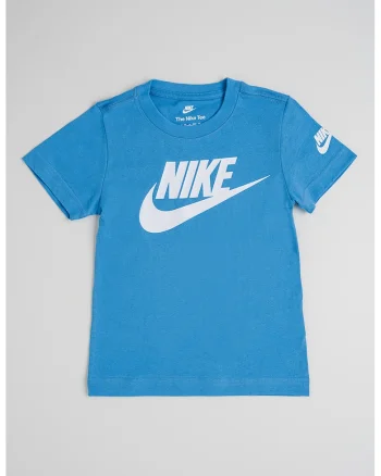 Tricou cu decolteu la baza gatului si logo, Alb optic/Albastru deschis