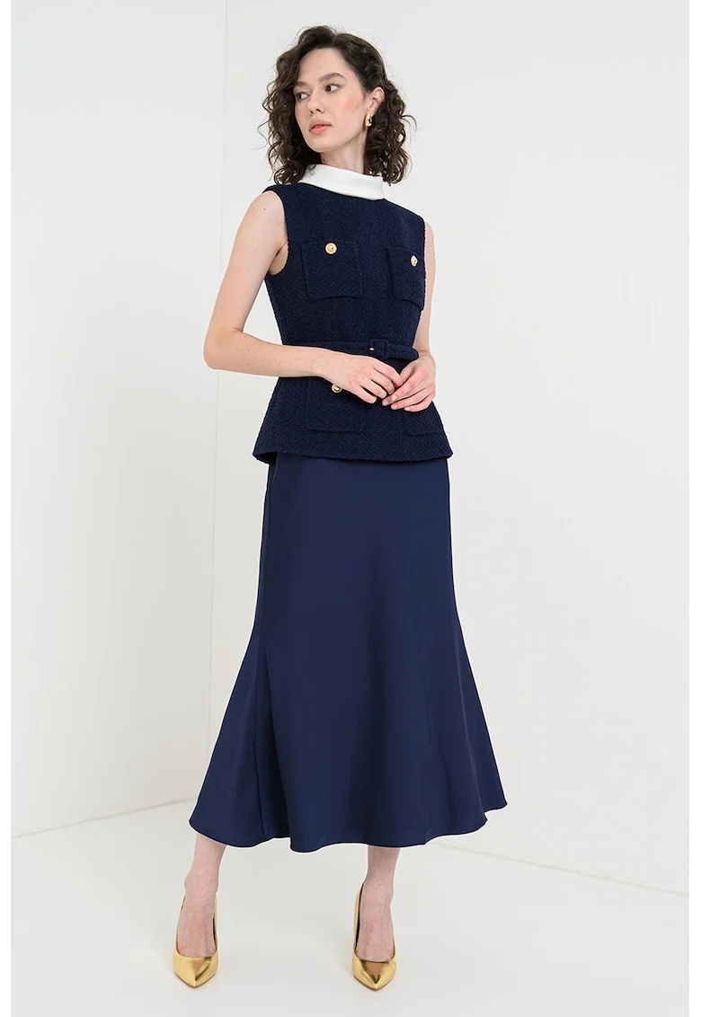 Rochie midi din amestec de lana cu design 2in1, Bleumarin