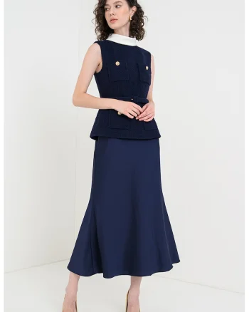 Rochie midi din amestec de lana cu design 2in1, Bleumarin