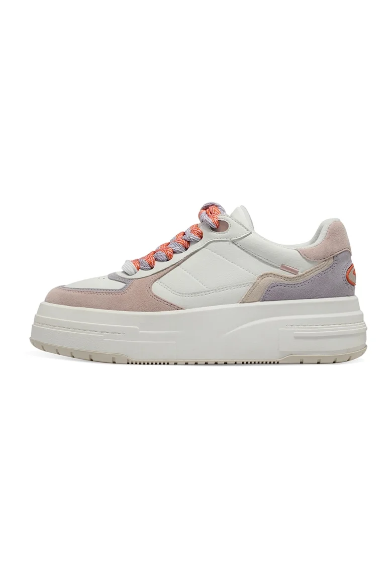 Pantofi sport flatform cu garnituri de piele intoarsa, Alb/Roz pal