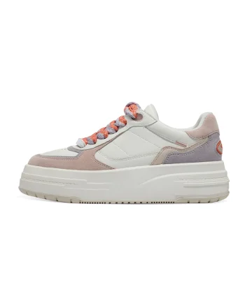 Pantofi sport flatform cu garnituri de piele intoarsa, Alb/Roz pal