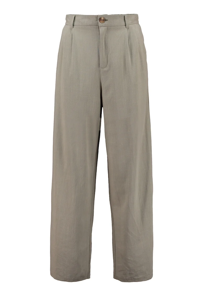 Pantaloni din amestec de in cu croiala dreapta, Grej