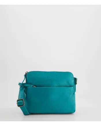 Geanta de umar  piele naturala, verde, 17x20x4,5cm, set cu 2 buzunare interioare si 2 exterioare, curea max 165cm.