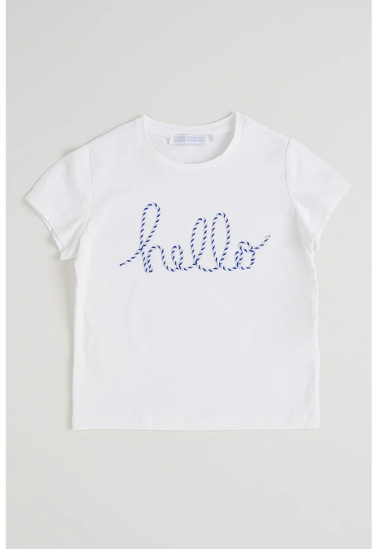 Tricou din amestec de bumbac cu imprimeu text, Albastru pastel/Alb optic