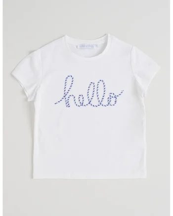 Tricou din amestec de bumbac cu imprimeu text, Albastru pastel/Alb optic
