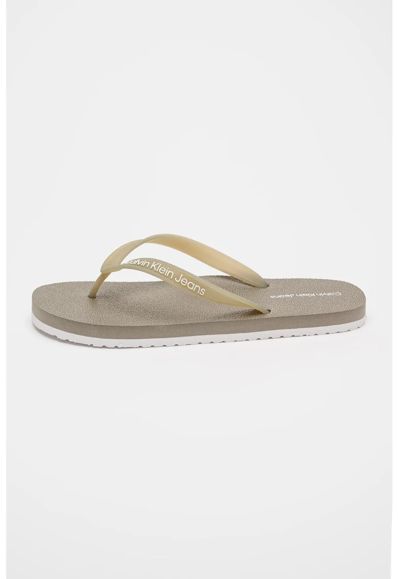 Papuci flip-flop cu logo si talpa plata, Kaki