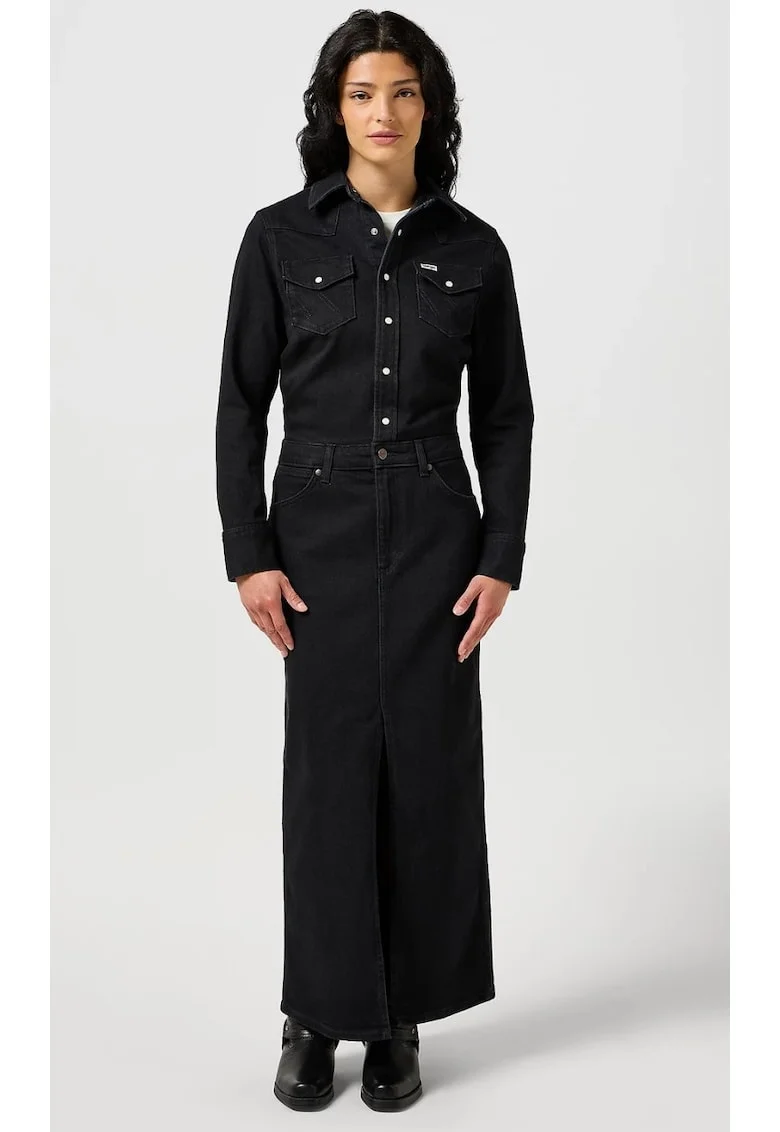 Rochie  denim, neagra, fermoar, bumbac, Negru
