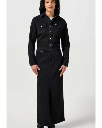 Rochie  denim, neagra, fermoar, bumbac, Negru
