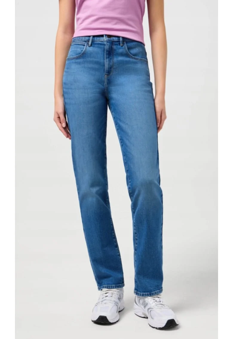 Blugi dama  Straight, albastru inchis, talie medie, bumbac cu elastan