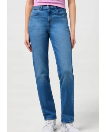 Blugi dama  Straight, albastru inchis, talie medie, bumbac cu elastan