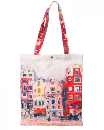 Geanta shopper din material textil, imprimeu casute
