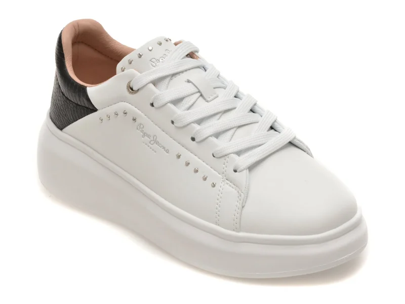 Pantofi sport PEPE JEANS albi, LS00022, din piele naturala