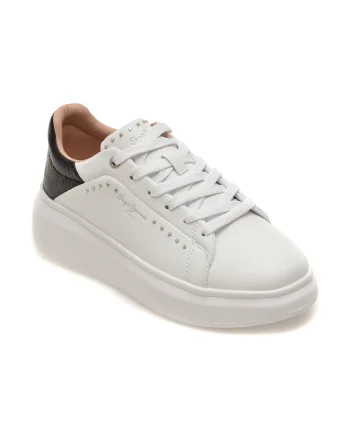 Pantofi sport PEPE JEANS albi, LS00022, din piele naturala