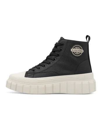 Tenisi mid-high de piele ecologica cu logo, Negru