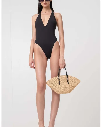 Costum de baie intreg cu decolteu adanc, Negru