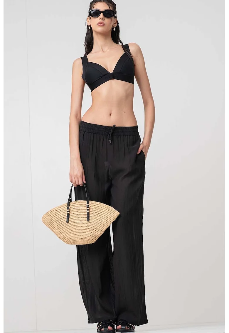 Pantaloni relaxed fit cu snur in talie, Negru