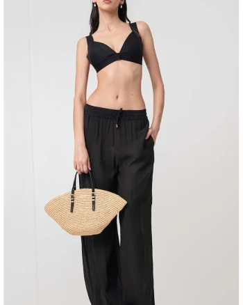 Pantaloni relaxed fit cu snur in talie, Negru