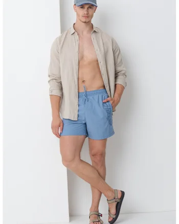 Pantaloni scurti de baie cu snur si buzunare laterale, Albastru prafuit
