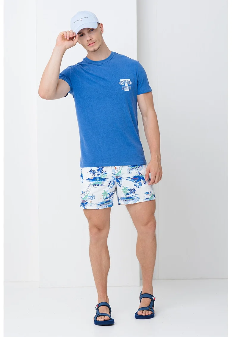 Pantaloni scurti de baie cu model si buzunare laterale, Alb optic/Verde aquamarin/Albastru deschis