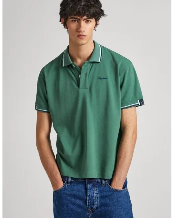 Tricou polo de bumbac cu aspect pique, Verde feriga