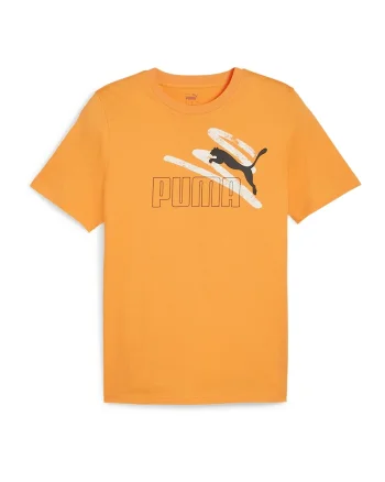 Tricou cu decolteu la baza gatului si imprimeu logo ESS+, Alb/Negru/Portocaliu