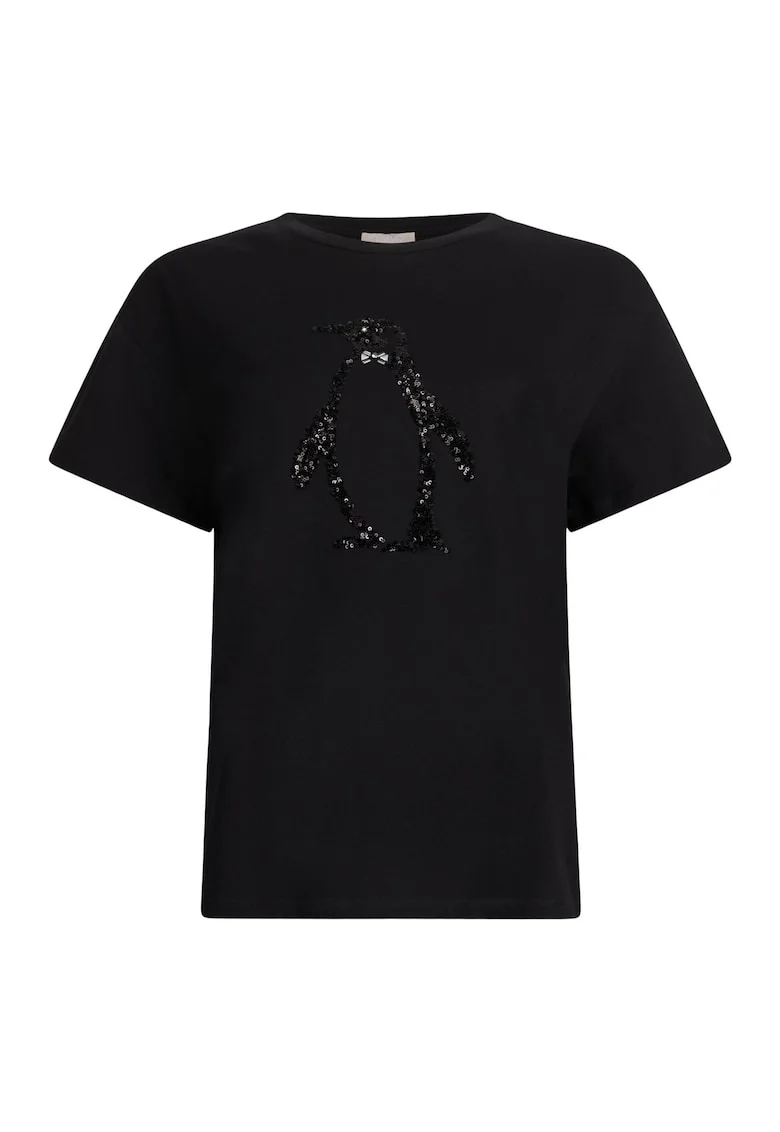 Tricou din bumbac cu aplicatie cu paiete, Negru