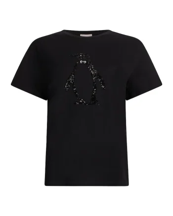 Tricou din bumbac cu aplicatie cu paiete, Negru