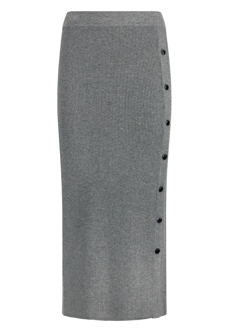 Fusta midi din tricot cu croiala cambrata, Gri