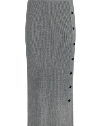 Fusta midi din tricot cu croiala cambrata, Gri