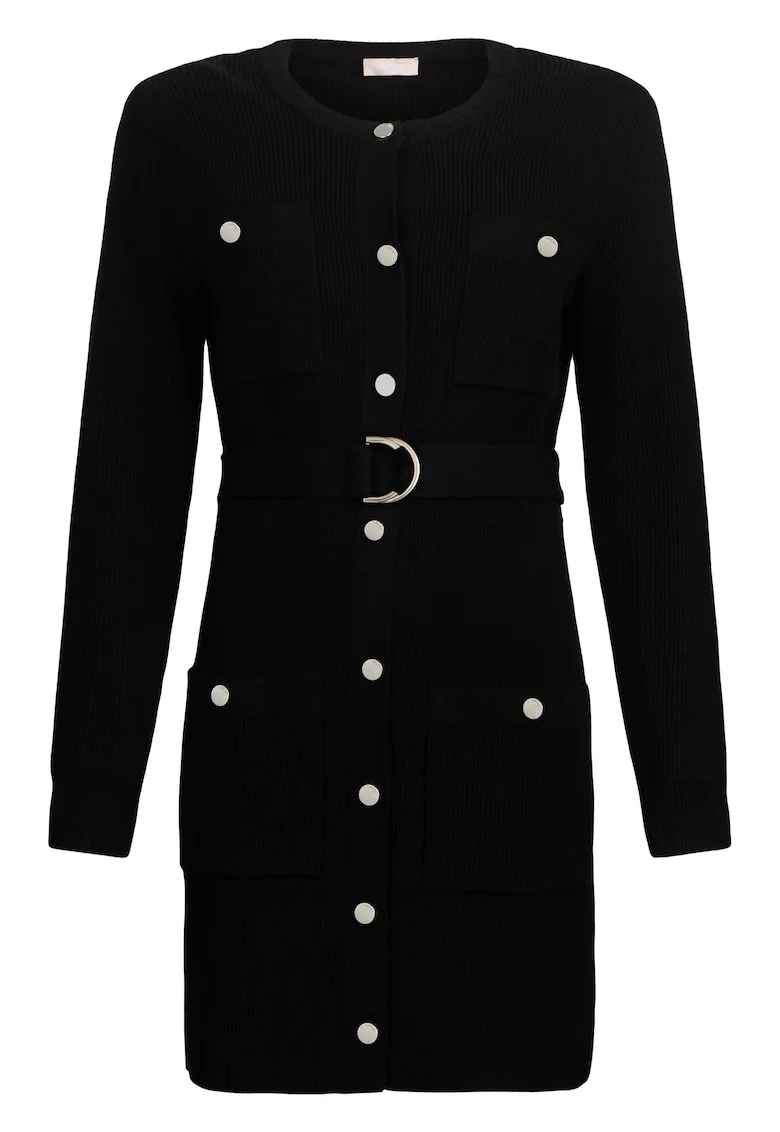 Rochie tricotata cu bureti la umeri, Negru