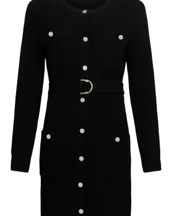 Rochie tricotata cu bureti la umeri, Negru