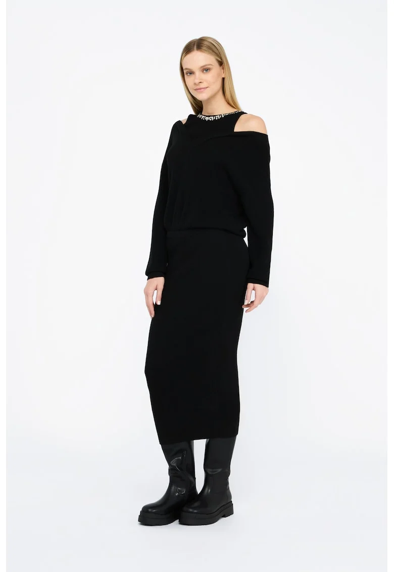 Rochie midi cu decupaje pe umeri, Negru