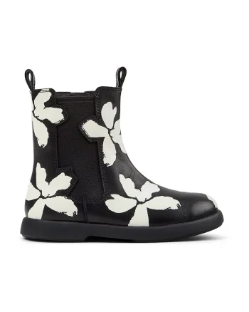 Ghete din piele cu imprimeu floral, Alb/Negru