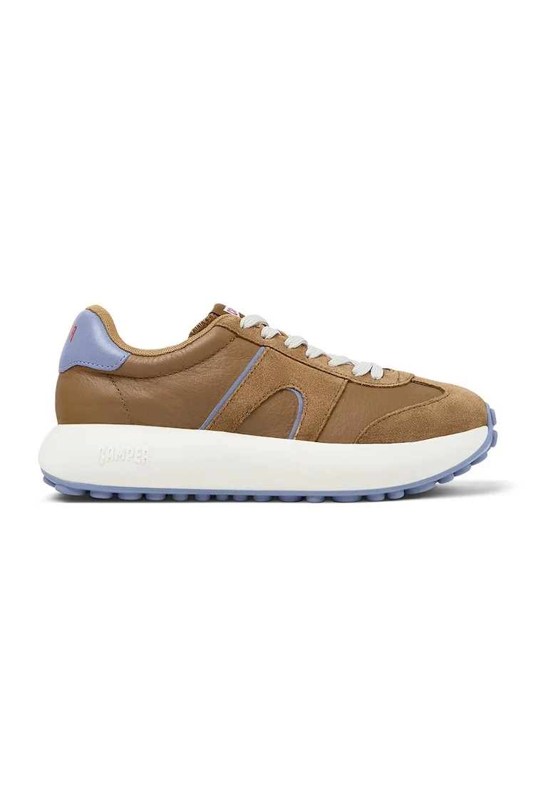 Pantofi sport flatform din piele, Albastru lavanda/Caramel