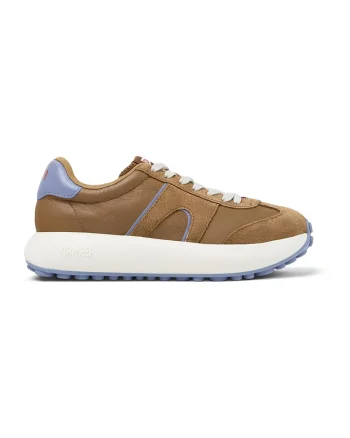 Pantofi sport flatform din piele, Albastru lavanda/Caramel