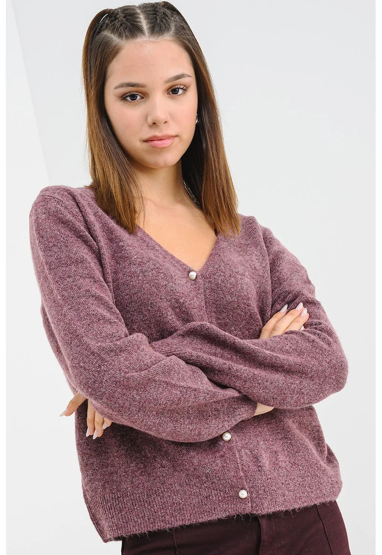 Cardigan lejer cu decolteu in V, Violet pruna
