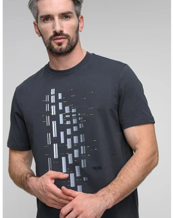 Tricou cu imprimeu geometric, Gri inchis