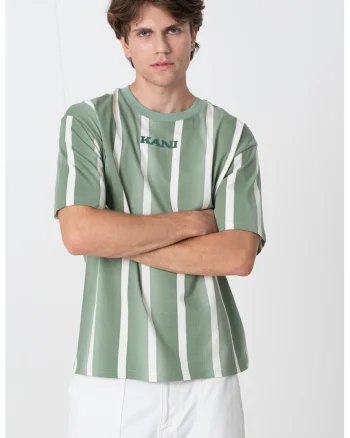 Tricou in dungi cu logo, Bej/Verde feriga