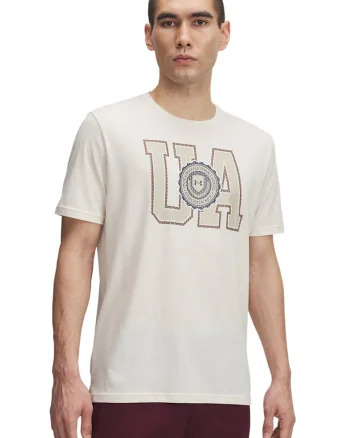 Tricou din amestec de bumbac cu imprimeu logo College, Alb fildes/Bej