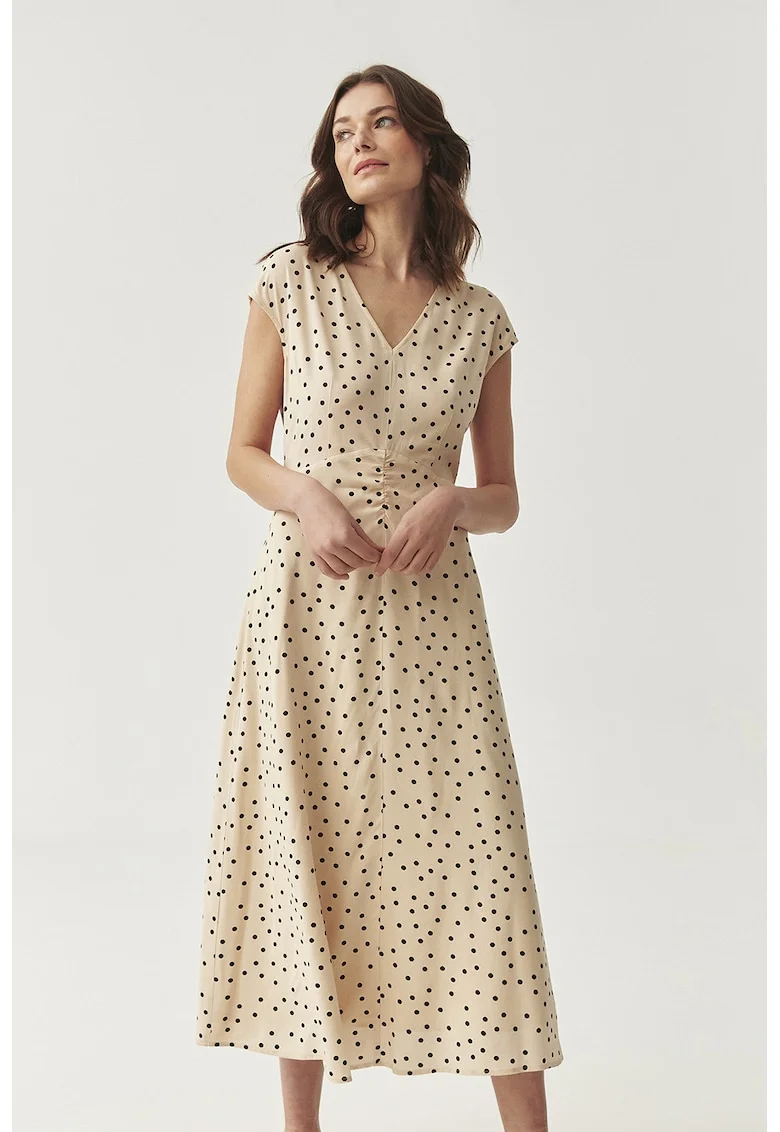 Rochie maxi cu croiala evazata, Negru/Bej