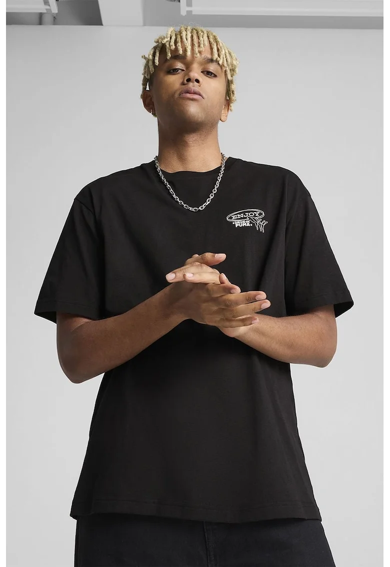 Tricou de bumbac cu imprimeu logo, Alb/Negru
