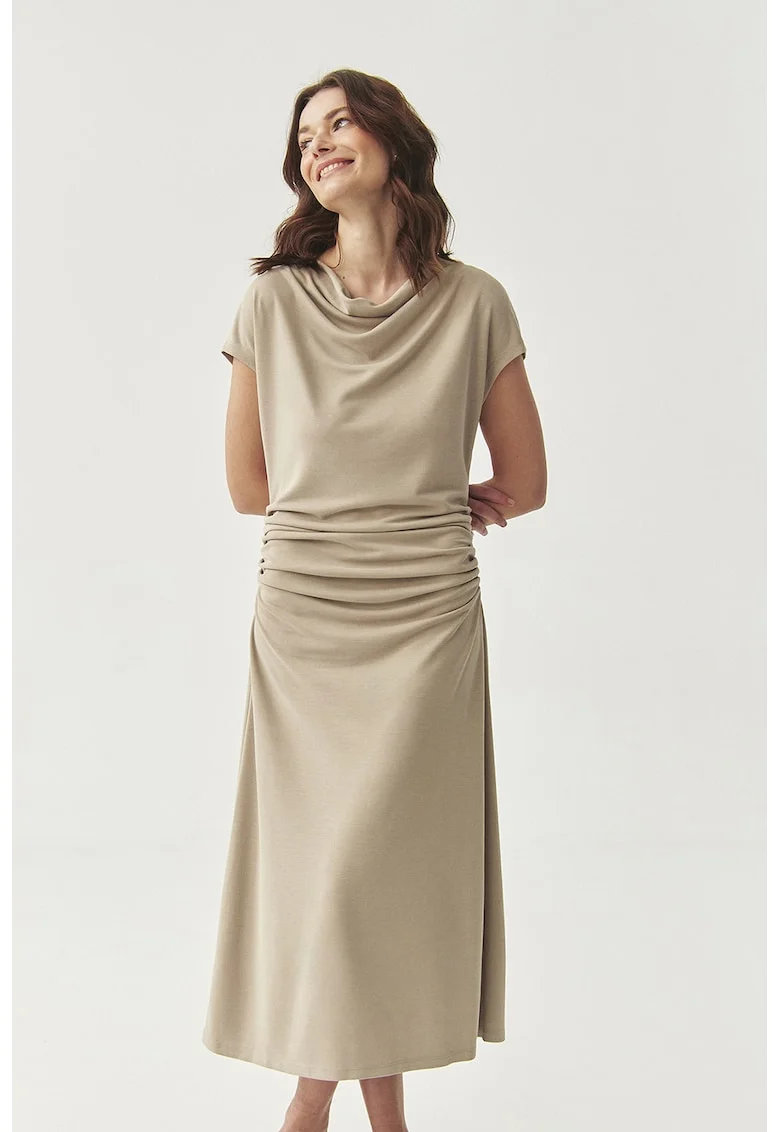 Rochie din amestec de modal cu fronseuri, Bej deschis