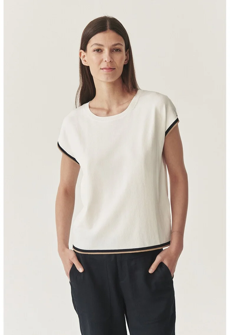 Tricou cu decolteu rotund, Negru/Alb murdar